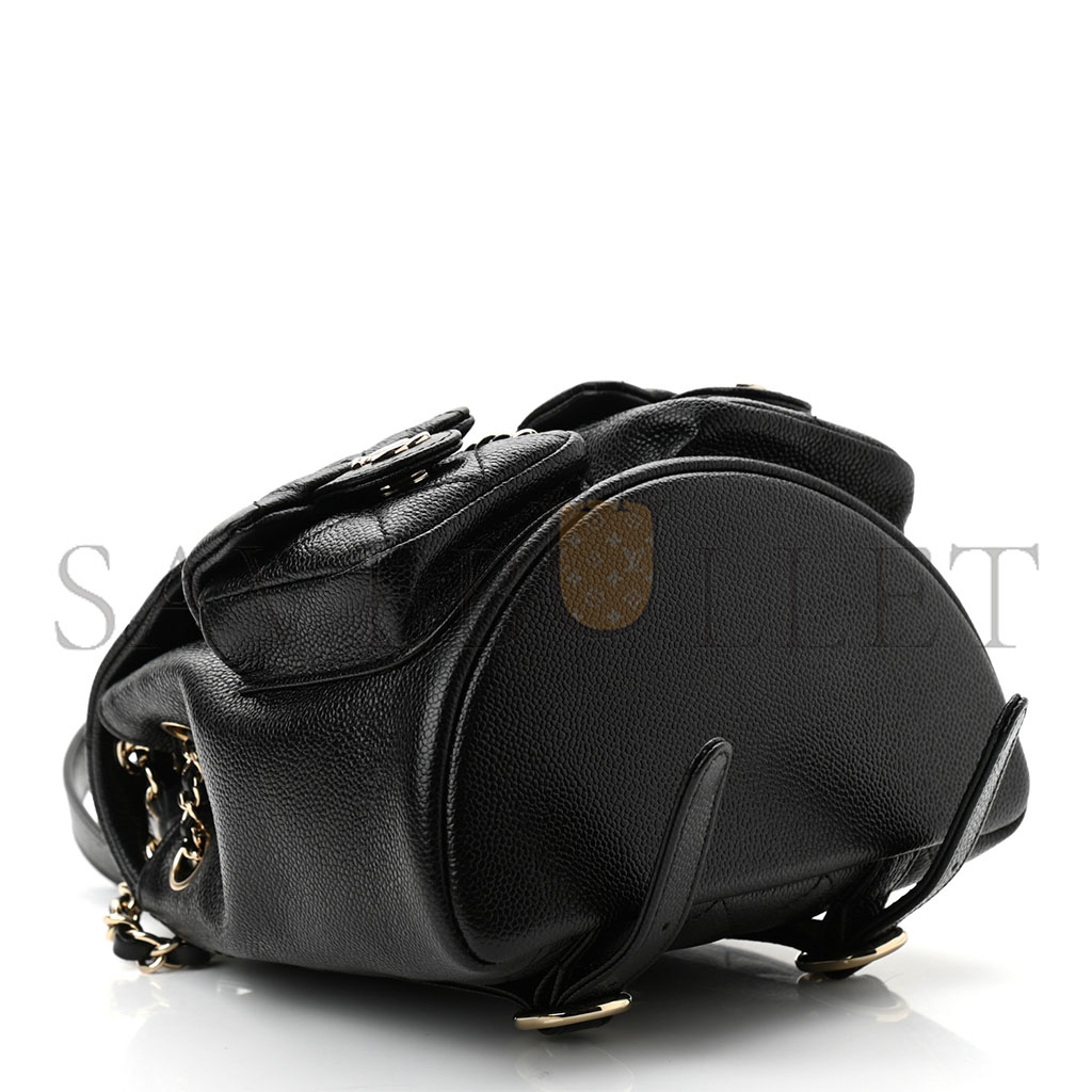 Ch*el shiny caviar quilted small duma pockets drawstring backpack black as3787 (17.5*16.5*10cm)